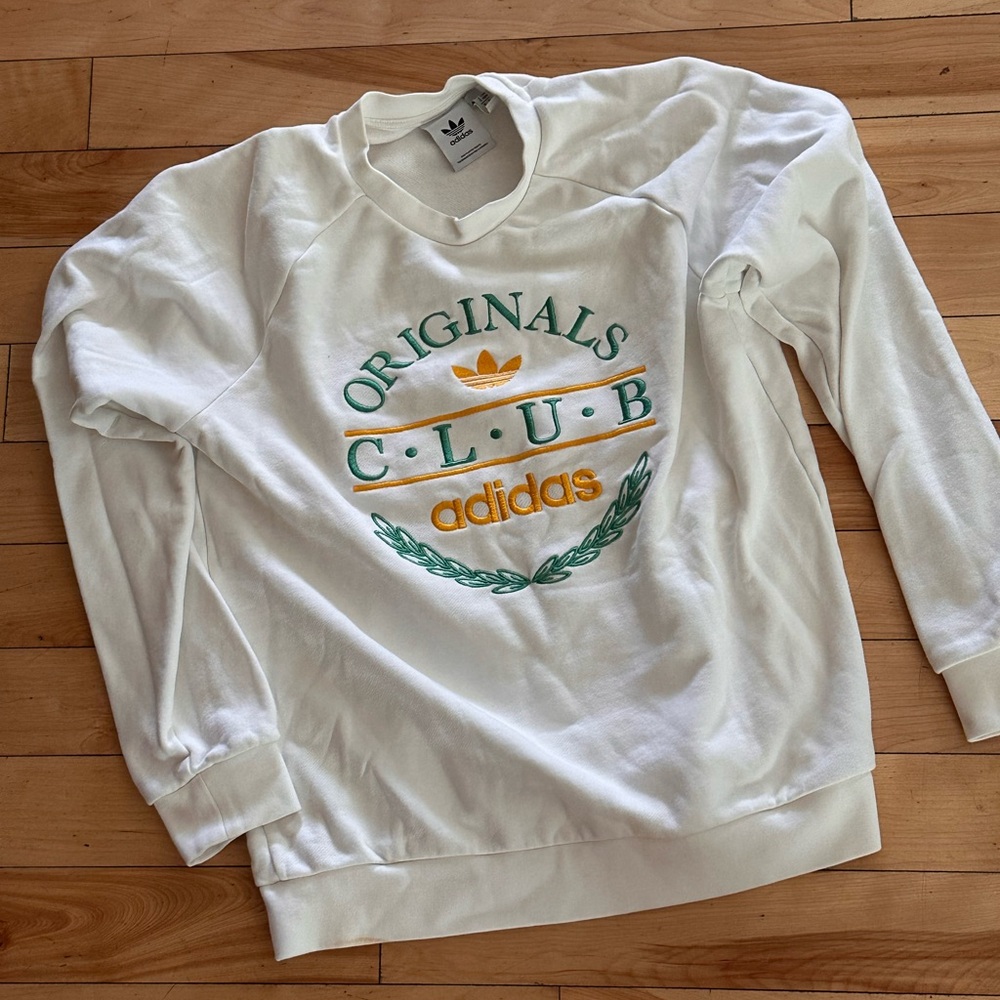 Adidas White Crewneck Sweater with Graphic Design